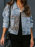 'Lioren' Partial Leopard Print Denim Jacket - Celes Fashion